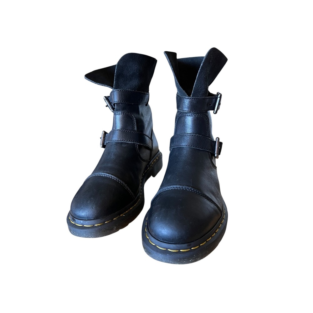 Dr. Martens Kristy Black Leather Suede Biker Boots Buckle Mid Calf Womens 9 - Picture 10 of 16